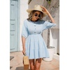 image:imageRVivimos Womens Summer Linen Puff Sleeves Casual Button Up ALine Casual Skater Mini DressesSkyblue
