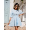 image:imageRVivimos Womens Summer Linen Puff Sleeves Casual Button Up ALine Casual Skater Mini DressesSkyblue