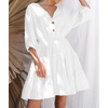 image:imageRVivimos Womens Summer Linen Puff Sleeves Casual Button Up ALine Casual Skater Mini DressesWhite