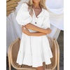 image:imageRVivimos Womens Summer Linen Puff Sleeves Casual Button Up ALine Casual Skater Mini DressesWhite
