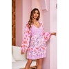 image:imageRVivimos Womens Summer Long Sleeve Boho Dress V Neck Floral Print Layered Ruffle Patchwork Casual Mini Sun Dress with BeltPink