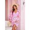 image:imageRVivimos Womens Summer Long Sleeve Boho Dress V Neck Floral Print Layered Ruffle Patchwork Casual Mini Sun Dress with BeltPink