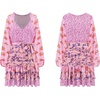 image:imageRVivimos Womens Summer Long Sleeve Boho Dress V Neck Floral Print Layered Ruffle Patchwork Casual Mini Sun Dress with BeltPink