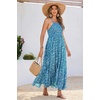 image:imageRVivimos Womens Summer Maxi Dress Spaghetti Strap Boho Floral Print Smocked Backless Casual Ruffle Flowy Long DressesBlue