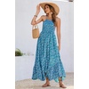 image:imageRVivimos Womens Summer Maxi Dress Spaghetti Strap Boho Floral Print Smocked Backless Casual Ruffle Flowy Long DressesBlue