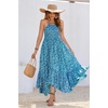 image:imageRVivimos Womens Summer Maxi Dress Spaghetti Strap Boho Floral Print Smocked Backless Casual Ruffle Flowy Long DressesBlue