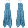 image:imageRVivimos Womens Summer Maxi Dress Spaghetti Strap Boho Floral Print Smocked Backless Casual Ruffle Flowy Long DressesBlue