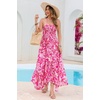 image:imageRVivimos Womens Summer Maxi Dress Spaghetti Strap Boho Floral Print Smocked Backless Casual Ruffle Flowy Long DressesHot Pink