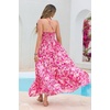 image:imageRVivimos Womens Summer Maxi Dress Spaghetti Strap Boho Floral Print Smocked Backless Casual Ruffle Flowy Long DressesHot Pink
