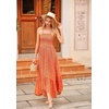 image:imageRVivimos Womens Summer Maxi Dress Spaghetti Strap Boho Floral Print Smocked Backless Casual Ruffle Flowy Long DressesOrange