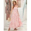 image:imageRVivimos Womens Summer Maxi Dress Spaghetti Strap Boho Floral Print Smocked Backless Casual Ruffle Flowy Long DressesPink