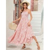 image:imageRVivimos Womens Summer Maxi Dress Spaghetti Strap Boho Floral Print Smocked Backless Casual Ruffle Flowy Long DressesPink
