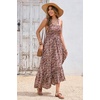 image:imageRVivimos Womens Summer Maxi Dress Spaghetti Strap Boho Floral Print Smocked Backless Casual Ruffle Flowy Long DressesWine Red