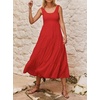 image:imageRVivimos Womens Summer Sleeveless Tank Dress Boho Casual Smocked Backless Tiered Ruffle Flowy Midi DressRed