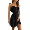 image:imageRVivimos Womens Summer Spaghetti Straps Tie V Neck Sexy Backless Smocked Layered Ruffle Swing Mini DressBlack1