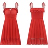 image:imageRVivimos Womens Summer Spaghetti Straps Tie V Neck Sexy Backless Smocked Layered Ruffle Swing Mini DressRed1