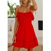 image:imageRVivimos Womens Summer Spaghetti Straps Tie V Neck Sexy Backless Smocked Layered Ruffle Swing Mini DressRed1