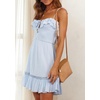 image:imageRVivimos Womens Summer Spaghetti Straps Tie V Neck Sexy Backless Smocked Layered Ruffle Swing Mini DressSkyblue1