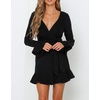 image:imageRVivimos Womens Winter Long Sleeve V Neck Ruffles Sweater Dresses Mini DressesBlack