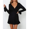 image:imageRVivimos Womens Winter Long Sleeve V Neck Ruffles Sweater Dresses Mini DressesBlack