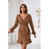 image:imageRVivimos Womens Winter Long Sleeve V Neck Ruffles Sweater Dresses Mini DressesBrown