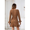 image:imageRVivimos Womens Winter Long Sleeve V Neck Ruffles Sweater Dresses Mini DressesBrown