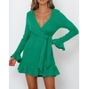 image:imageRVivimos Womens Winter Long Sleeve V Neck Ruffles Sweater Dresses Mini DressesGreen