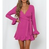 image:imageRVivimos Womens Winter Long Sleeve V Neck Ruffles Sweater Dresses Mini DressesHotpink