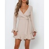 image:imageRVivimos Womens Winter Long Sleeve V Neck Ruffles Sweater Dresses Mini DressesKhaki