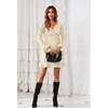 image:imageRVivimos Womens Winter Long Sleeve V Neck Ruffles Sweater Dresses Mini DressesKhaki