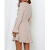 image:imageRVivimos Womens Winter Long Sleeve V Neck Ruffles Sweater Dresses Mini DressesKhaki