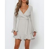 image:imageRVivimos Womens Winter Long Sleeve V Neck Ruffles Sweater Dresses Mini DressesLightgrey