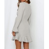 image:imageRVivimos Womens Winter Long Sleeve V Neck Ruffles Sweater Dresses Mini DressesLightgrey