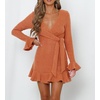 image:imageRVivimos Womens Winter Long Sleeve V Neck Ruffles Sweater Dresses Mini DressesOrange