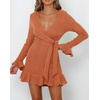 image:imageRVivimos Womens Winter Long Sleeve V Neck Ruffles Sweater Dresses Mini DressesOrange