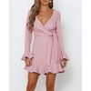 image:imageRVivimos Womens Winter Long Sleeve V Neck Ruffles Sweater Dresses Mini DressesPink