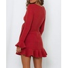 image:imageRVivimos Womens Winter Long Sleeve V Neck Ruffles Sweater Dresses Mini DressesRed