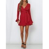 image:imageRVivimos Womens Winter Long Sleeve V Neck Ruffles Sweater Dresses Mini DressesRed