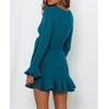 image:imageRVivimos Womens Winter Long Sleeve V Neck Ruffles Sweater Dresses Mini DressesTeal