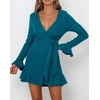 image:imageRVivimos Womens Winter Long Sleeve V Neck Ruffles Sweater Dresses Mini DressesTeal