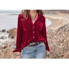 image:imageRVivimos Womens Winter Velvet Long Sleeve Button Down Casual Tops ShirtsDark Red2