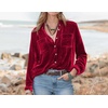 image:imageRVivimos Womens Winter Velvet Long Sleeve Button Down Casual Tops ShirtsDark Red2