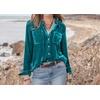 image:imageRVivimos Womens Winter Velvet Long Sleeve Button Down Casual Tops ShirtsSea Blue2
