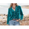 image:imageRVivimos Womens Winter Velvet Long Sleeve Button Down Casual Tops ShirtsSea Blue2