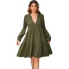 image:imageRVivimos Cotton Casual Dresses for Women Long Sleeve V Neck Tiered Flowy Mini Tunic DressArmy Green