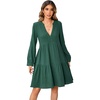 image:imageRVivimos Cotton Casual Dresses for Women Long Sleeve V Neck Tiered Flowy Mini Tunic DressDark Green