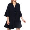 image:imageRVivimos Cotton Dresses for Women Summer V Neck 34 Flare Sleeve Button Front Casual Loose Tiered Mini DressBlack