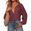 image:imageRVivimos Fall Summer Tops for Women Long Sleeve Button Up Henley V Neck Casual Loose Dressy BlousesPlum