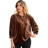 image:imageRVivimos Fall Tops for Women 2026 Velvet 34 Sleeve Henley Button Up Loose Casual Blouses ShirtsBrown