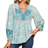 image:imageRVivimos Summer Boho Tops for Women 2026 Long Sleeve V Neck Floral Print Casual Loose Tunic Blouses ShirtsBlue Turquoise